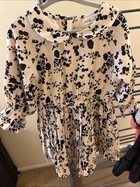 Mauve Black & Cream Floral Peter Pan Collar Kids Dress